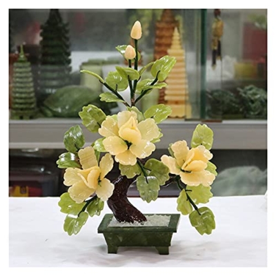 Product: Artificial Tree Artificial Bonsai Flowers Artificial Flowers Jade Potted Plant Peony Flower Decoration for Home Decor Jade Carving Bonsai Artificial Bonsai Tree,Gold