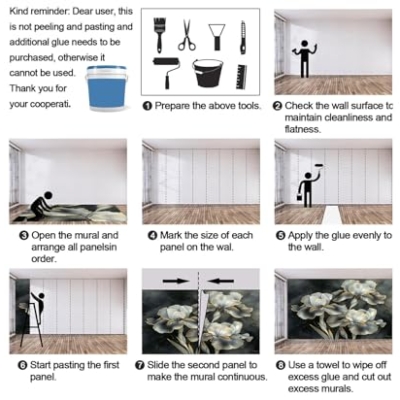 Product: Gray Iris Wall Mural Vintage Dark Floral Mural 3D Luxury Floral Wallpaper for Living Room Vintage Tropical Flower Murals Green Botanical Murals for Bedroom 169.3" x 118.2"