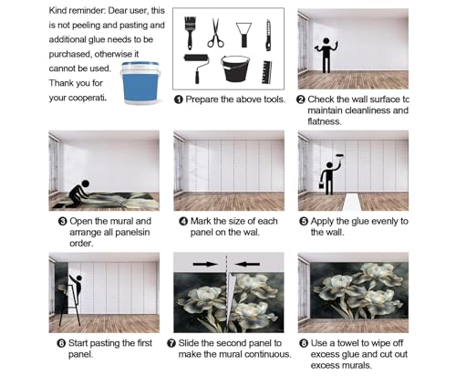 Product: Gray Iris Wall Mural Vintage Dark Floral Mural 3D Luxury Floral Wallpaper for Living Room Vintage Tropical Flower Murals Green Botanical Murals for Bedroom 169.3" x 118.2"