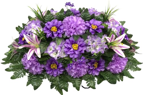 Product: Hshan Elegant Purple Fall Mixture Arrangement, Beautiful Cemetery Flowers for Remembrance Headstone Graves Memorial Day Tombstone