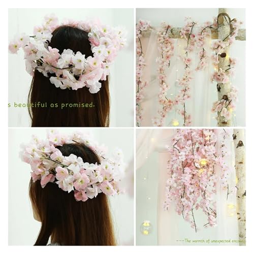 Product: WHYLE Furniture Decoration 180cm Artificial Silk Flowers Vines Backdrop Wall Decor Fake Flowers Home Party Wedding Decoration Hanging Flower Sakura Garland Artificial Flower(180CM-DK Pink)