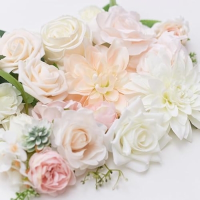 Silky Flower Store Artificial Silk Flower Heads Foliage, White Light Pink Faux Flowers for Cake Decorating Weddings Crafts, 12cm 6 6 Product: The Baked Studio - Artificial Silk Flower Heads & Foilage For Cake Decorating, Weddings & Crafts (White & Light Pink)