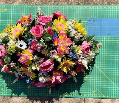 Product: Jucgghk Vivid and Realistic Floral Art 36" Pink Cemetery Headstone Flower Saddle,Artificial Cemetery Flower Saddles for Graves,Outdoor Tombstone Headstone Decorations