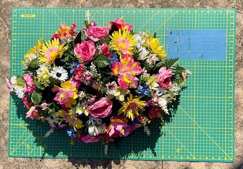 Product: Jucgghk Vivid and Realistic Floral Art 36" Pink Cemetery Headstone Flower Saddle,Artificial Cemetery Flower Saddles for Graves,Outdoor Tombstone Headstone Decorations