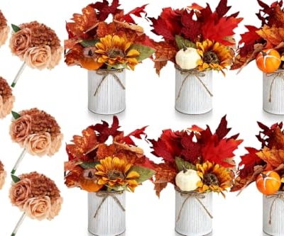 Product: DIYDOFUN Set of 6 Wedding Bridesmaid Bouquets & 6pcs Artificial Fall Flower Table Centerpieces