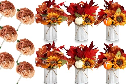 DIYDOFUN Set of 6 Wedding Bridesmaid Bouquets & 6pcs Artificial Fall Flower Table Centerpieces - Artificial Flower Arrangements Product: DIYDOFUN Set of 6 Wedding Bridesmaid Bouquets & 6pcs Artificial Fall Flower Table Centerpieces