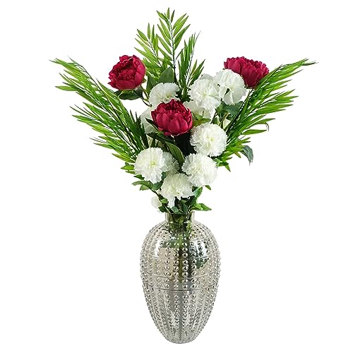 Silky Flower Store Artificial White Carnation Flowers, Faux Silk Stem, Leaf Design, 70cm 3 3 Product: Leaf Design Artificial Carnation Flowers
