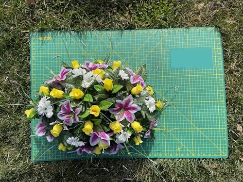 Product: Jucgghk Vivid and Realistic Floral Art Artificial Cemetery Flowers Saddle,Cemetery Grave Decoration Headstone Flower for Outdoor Grave Decorations (Purple White)