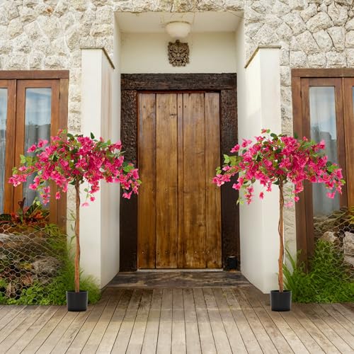 Product: 1 Pack 47" Artificial Bougainvillea Tree, Realistic Fake Plants with Planter, Decorative Topiary Plant for Outdoor, Indoor, Porch, Garden, Patio Decor (Red-Small)