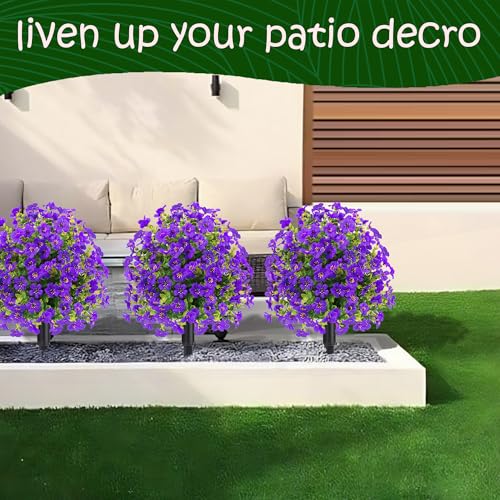 Product: 22.8" Set of 2 Fall Artificial Boxwood Topiary Ball Trees with Spikes,UV Resistant Fake Outdoor shrubs with Violet Flowers, Realistic Faux Plants Bushes for Garden Porch Yard Patio Decor(Purple)