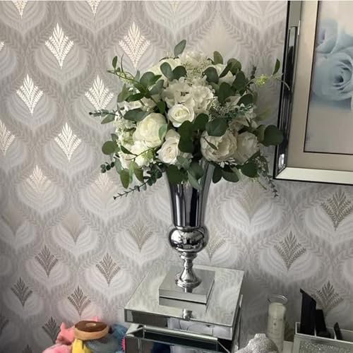 Product: White and Sage Green Wedding Table Arrangement, Guest Table Flower Ball, Wedding Floral Centerpiece, Made with Rose, Peony and Baby's Breath (40cm)