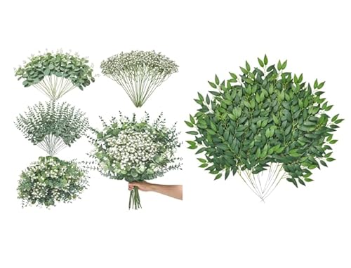 Serwalin Mixed Artificial Eucalyptus Stems and Artificial Italian Ruscus Greenery Stems - Artificial Flower Arrangements Product: Serwalin Mixed Artificial Eucalyptus Stems and Artificial Italian Ruscus Greenery Stems
