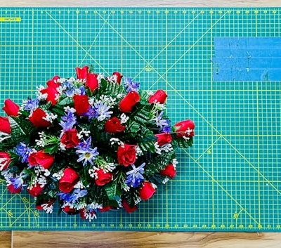 Product: Jucgghk Vivid and Realistic Floral Art Corolful Single Headstone Cemetery Saddle, 22-24” Cemetery Flower Arrangement, Artificial Flowers for Grave Tombstone Decorations