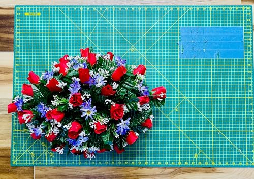 Product: Jucgghk Vivid and Realistic Floral Art Corolful Single Headstone Cemetery Saddle, 22-24” Cemetery Flower Arrangement, Artificial Flowers for Grave Tombstone Decorations