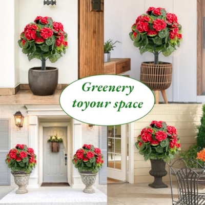 Product: 21.6" Artificial Flower Ball Tree with Ground Spike, Fake Silk Topiary Trees for Home Decor Garden Patio and Indoor,2 Pack, Red Begonia