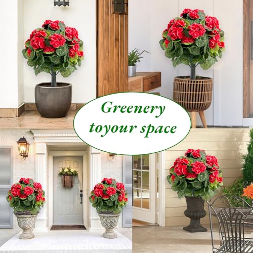 Product: 21.6" Artificial Flower Ball Tree with Ground Spike, Fake Silk Topiary Trees for Home Decor Garden Patio and Indoor,2 Pack, Red Begonia