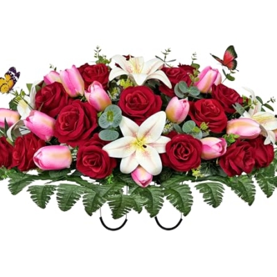 Product: SUHOOKOO Artificial Cemetery Flowers - Headstone Flower Saddle