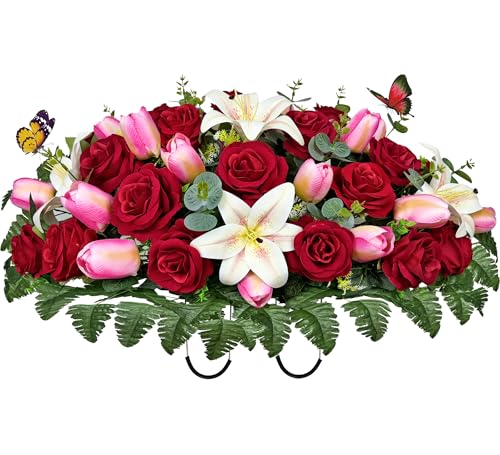 Product: SUHOOKOO Artificial Cemetery Flowers - Headstone Flower Saddle
