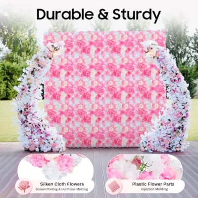 Product: 20-Pack Artificial Flower Wall Panels - 15.7"x23.6" Foam Dahlia & Rose Backdrop for Weddings, Parties - Pink/White/Green Silk Flowers