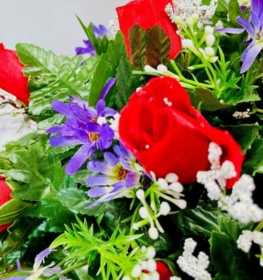 Product: Jucgghk Vivid and Realistic Floral Art Corolful Single Headstone Cemetery Saddle, 22-24” Cemetery Flower Arrangement, Artificial Flowers for Grave Tombstone Decorations