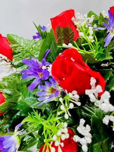 Product: Jucgghk Vivid and Realistic Floral Art Corolful Single Headstone Cemetery Saddle, 22-24” Cemetery Flower Arrangement, Artificial Flowers for Grave Tombstone Decorations