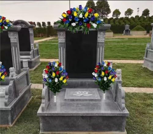Product: Jucgghk Vivid and Realistic Floral Art Multi Color Rose Bud Cemetery Saddle and Flower Arrangement Set,Artificial 1 Saddle and 2 Bouquets for Gravesite(NO VASE)