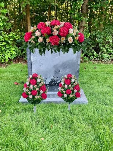 Product: Jucgghk Vivid and Realistic Floral Art Beauty Pink Mums and Light Pink Rose Buds Cemetery Flower Set,1 Saddle and 2 Bouquets Mothers Day Cemetery Flowers for Grave，Headstone Saddle(NO VASE)