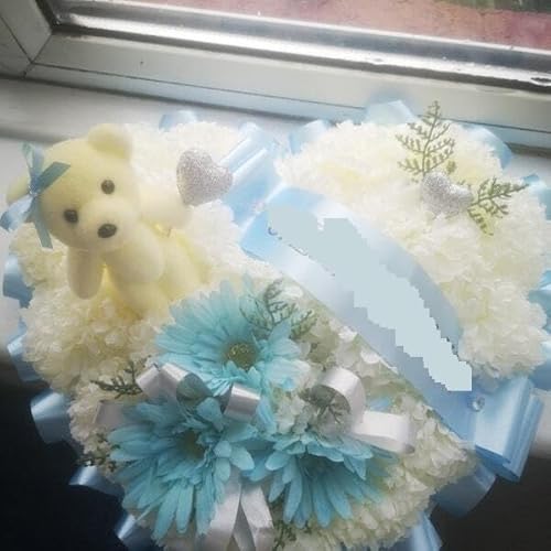 Product: Taozhiyuan Welcome Logo Flowers Lovely Teddy Bear Wreaths, Artificial Wreaths, Suitable for Tombstone Decoration and Condolences(Baby Blue)