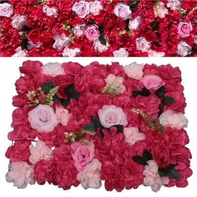 Product: BNDDZBN Flower Wall Panels 23.62"x15.75" Rose-Red 12pcs Realistic Flower Wall Artificial Panel 3D for Wedding Party Decor Photography Background