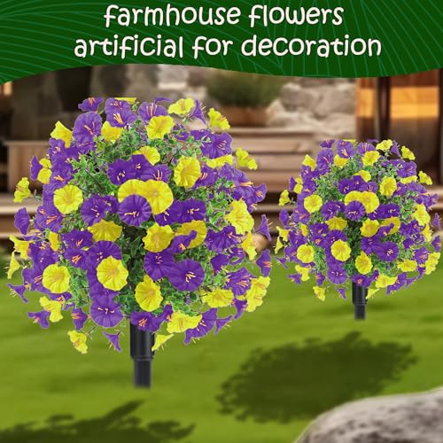 Product: 22.8" Set of 2 Fall artificial Boxwood topiary Ball tree for outdoors with Spike,UV Resistant Faux Shrubs Outdoor with morning glory flowers,Faux Plants Bushes for Garden Porch Yard Patio Decor YP