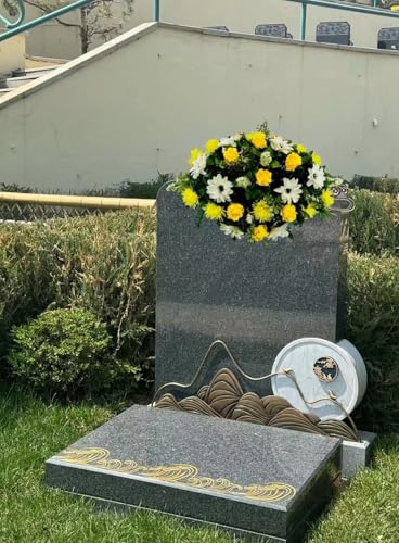 Product: Jucgghk Vivid and Realistic Floral Art Artificial Yellow and White Cemetery Saddle, Beautiful Headstone Saddle, Saddle, Sympathy Flowers for Grave Tombstone Decorations(Yellow)