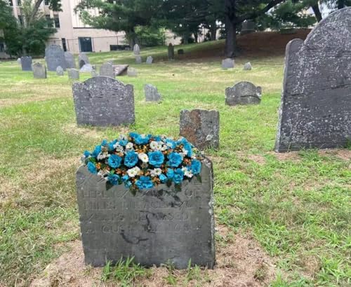 Product: Jucgghk Vivid and Realistic Floral Art 36”Blue Artificial Saddle Flowers, Beautiful Artificial Spring Saddle Flowers for Cemetery Grave Tombstone Decorations