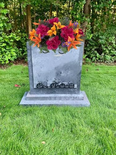 Silky Flower Store Artificial Cemetery Saddle Floral Arrangement, Orange Lily Purple Peonies Purple Daisy, 28in x 18in x 10in 1 1 Product: Jucgghk Vivid and Realistic Floral Art Orange Lily, Deep Purple Peonies with Purple Daisy Cemetery Saddle, Artificial Cemetery Flowers,Flower Arrangement for Headstone