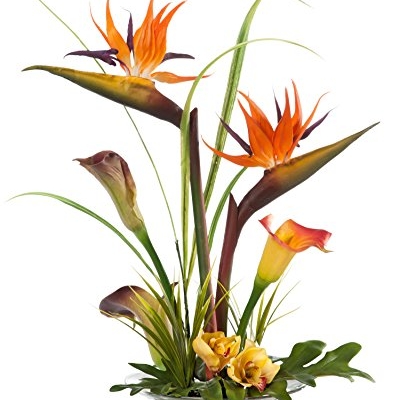 Product: Petals - Artificial Bird of Paradise & Calla Lily Silk Flower Centerpiece in Glass Bowl with Acrylic Water