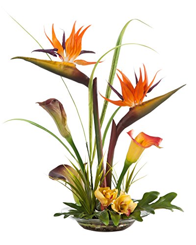 Product: Petals - Artificial Bird of Paradise & Calla Lily Silk Flower Centerpiece in Glass Bowl with Acrylic Water