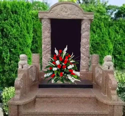 Product: Jucgghk Vivid and Realistic Floral Art 24" Handmade Cone Vase Red and White Roses with Birds, Valentine Vase Arrangement for Cemetery Headstones Gravesites