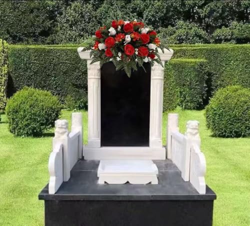 Silky Flower Store Artificial Cemetery Flower Saddle Red White Rose Outdoor Grave Marker Memorial Arrangement 32in 3 3 Product: Jucgghk Vivid and Realistic Floral Art Red White Rose Cemetery Saddle,Spring Cemetery Headstone Flower for Gravestone Grave Yard Ground Outdoor