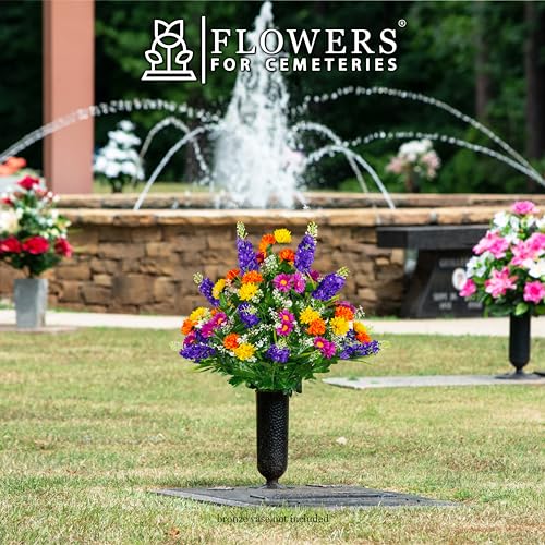 Product: Sympathy Silks Artificial Cemetery Flowers – Realistic Wildflower Outdoor Grave Decorations - Purple Violet Wildflower Bouquet