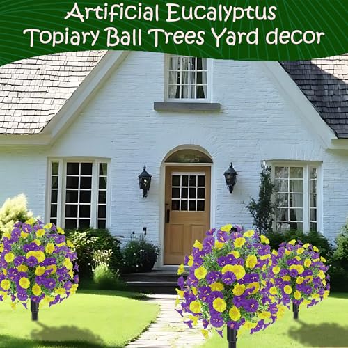 Product: 22.8" Set of 2 Fall artificial Boxwood topiary Ball tree for outdoors with Spike,UV Resistant Faux Shrubs Outdoor with morning glory flowers,Faux Plants Bushes for Garden Porch Yard Patio Decor YP