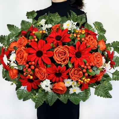 Product: Naramiji Artificial Cemetery Flowers for Grave Vase - Headstone Flower Saddle - Sympathy Flower of Vibrant Rose Sunflower Daisy Berry, Colorfast and Easy Fit