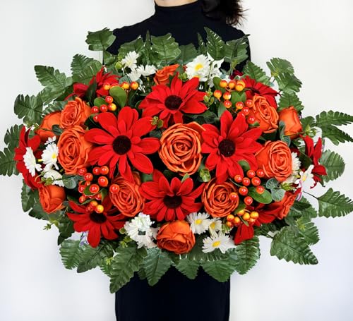 Product: Naramiji Artificial Cemetery Flowers for Grave Vase - Headstone Flower Saddle - Sympathy Flower of Vibrant Rose Sunflower Daisy Berry, Colorfast and Easy Fit