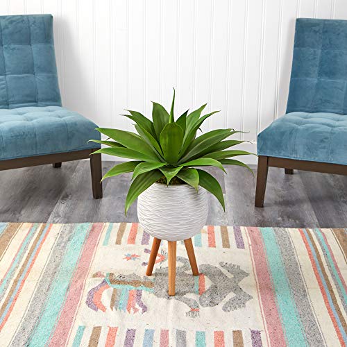 Silky Flower Store Artificial Agave Succulent Plant, White Tri Pod Planter, Mid Century Modern Indoor Decor, 33in. 3 3 Product: Nearly Natural 33in. Agave Succulent Artificial Plant in White Planter with Stand