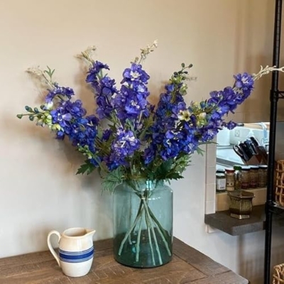 Silky Flower Store Artificial Delphinium Stem Blue Violet Faux Flower Bouquet, 35in 15 15 Product: Jucgghk Vivid and Realistic Floral Art 35" Faux Blue Violet Delphinium Stem,5PCS Realistic Artificial Flowers for Bouquet Home Wedding Table Centerpiece Indoor Home