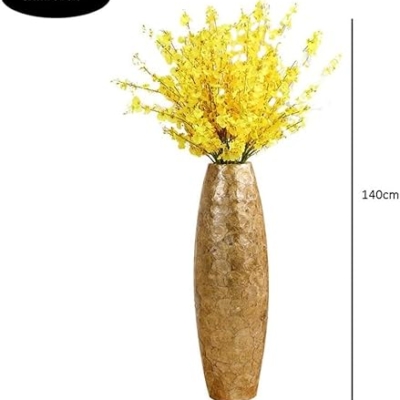 Product: DSXLY Floor Standing Artificial Flowers w/Tall Golden Vase Chinses Yellow Artificial Dancing Orchids Living Room Flower Arrangement Wedding Home Office Party Decoration