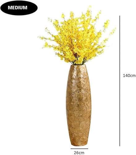 Product: DSXLY Floor Standing Artificial Flowers w/Tall Golden Vase Chinses Yellow Artificial Dancing Orchids Living Room Flower Arrangement Wedding Home Office Party Decoration