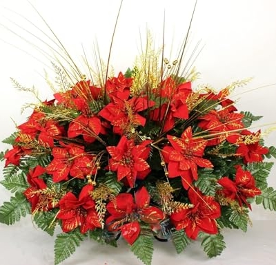 Product: Hshan Christmas Red Poinsettia's Cemetery Flower Arrangement, Cemetery Headstone Saddle for Memorial Cemetery Vase Arrangements, Thanksgiving or Christmas to Commemorate Loved one