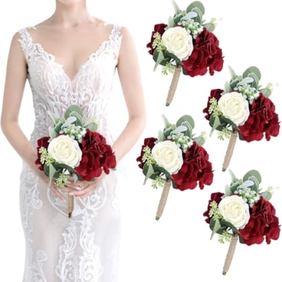 Product: A Brilliant Bridal Bouquet and 4 Bouquets of Bridesmaid Bouquets, Artificial Flowers, Suitable for Bridal Bridesmaid Proposal Parties and Church Decoration