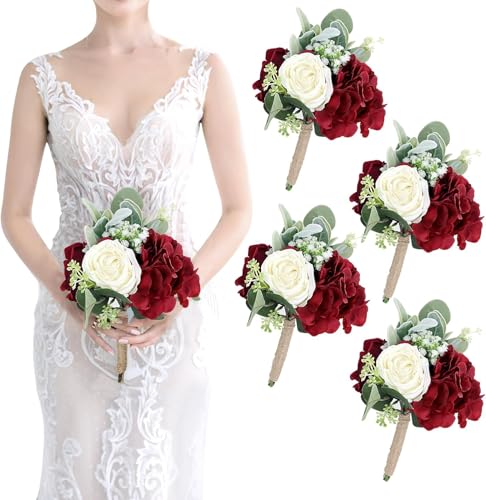 Product: A Brilliant Bridal Bouquet and 4 Bouquets of Bridesmaid Bouquets, Artificial Flowers, Suitable for Bridal Bridesmaid Proposal Parties and Church Decoration