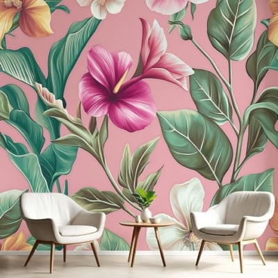 Product: JEDTAKCT Vintage Bird of Paradise Mural Magenta Backgrounds Exotic Tropical Wallpaper Extra Large Wall Murals for Bedroom Living Room（Not Peel and Stick）- 118"X83"