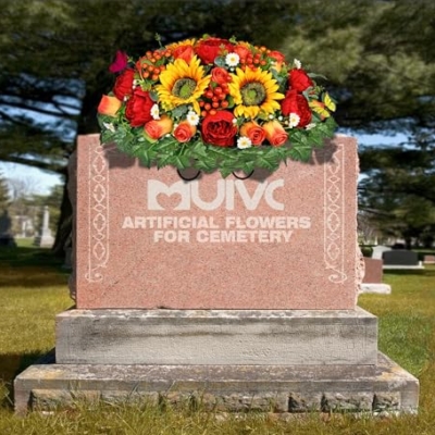 Product: MUVIC Artificial Cemetery Flowers for Outdoor Grave Decorations - Sympathy Headstone Flower Saddle - Realistic Sunflower Rose